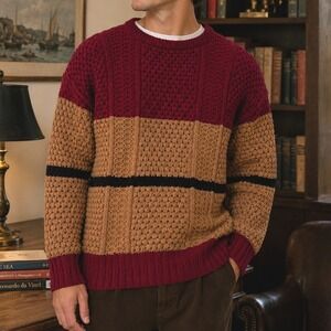 Vintage Irish Fisherman Large Hand Loomed Cotton Sweater Dark Academia Heritage